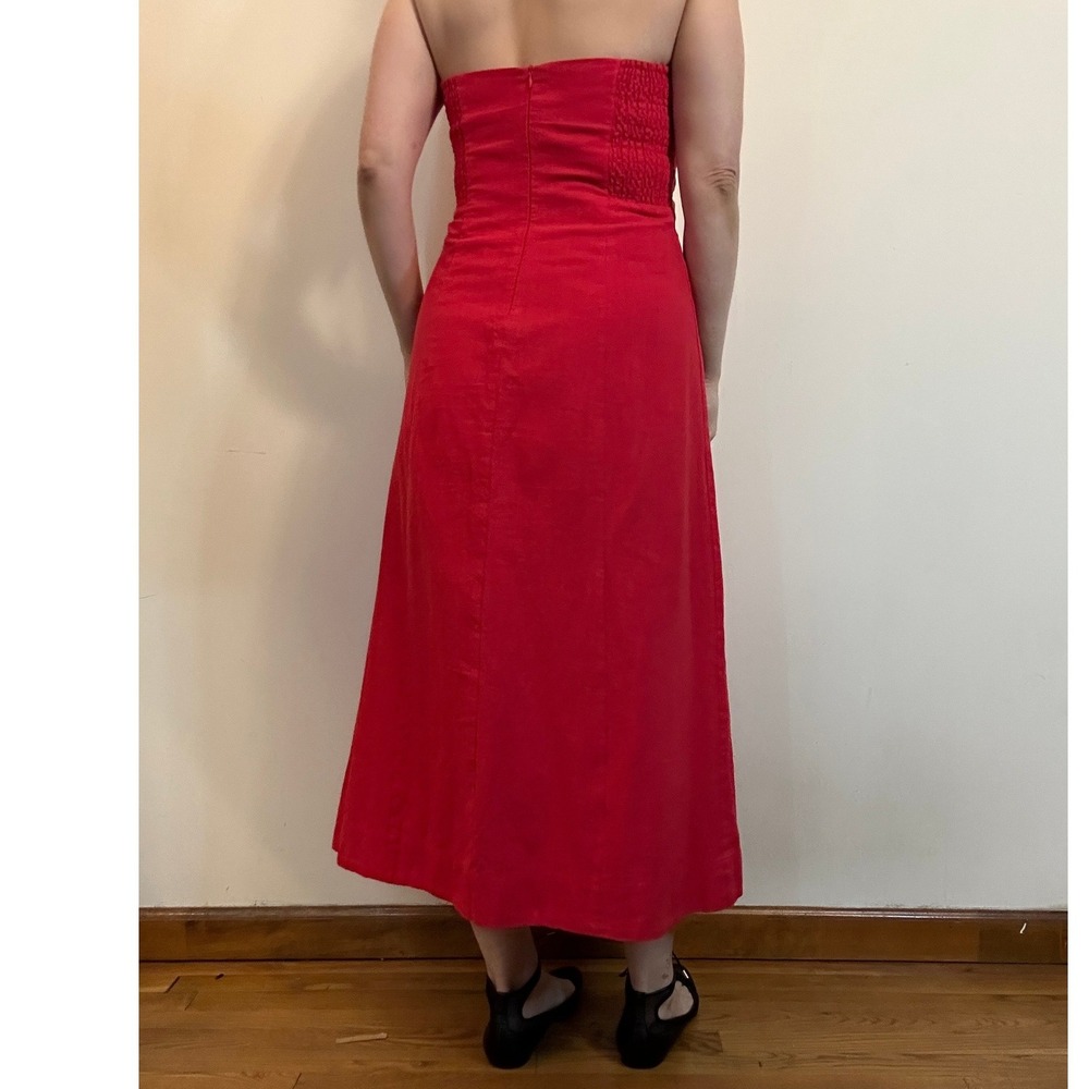Lost + Wander Red Strapless Linen Blend Twist Front Midi Dress Size Large - Picture 3 of 10